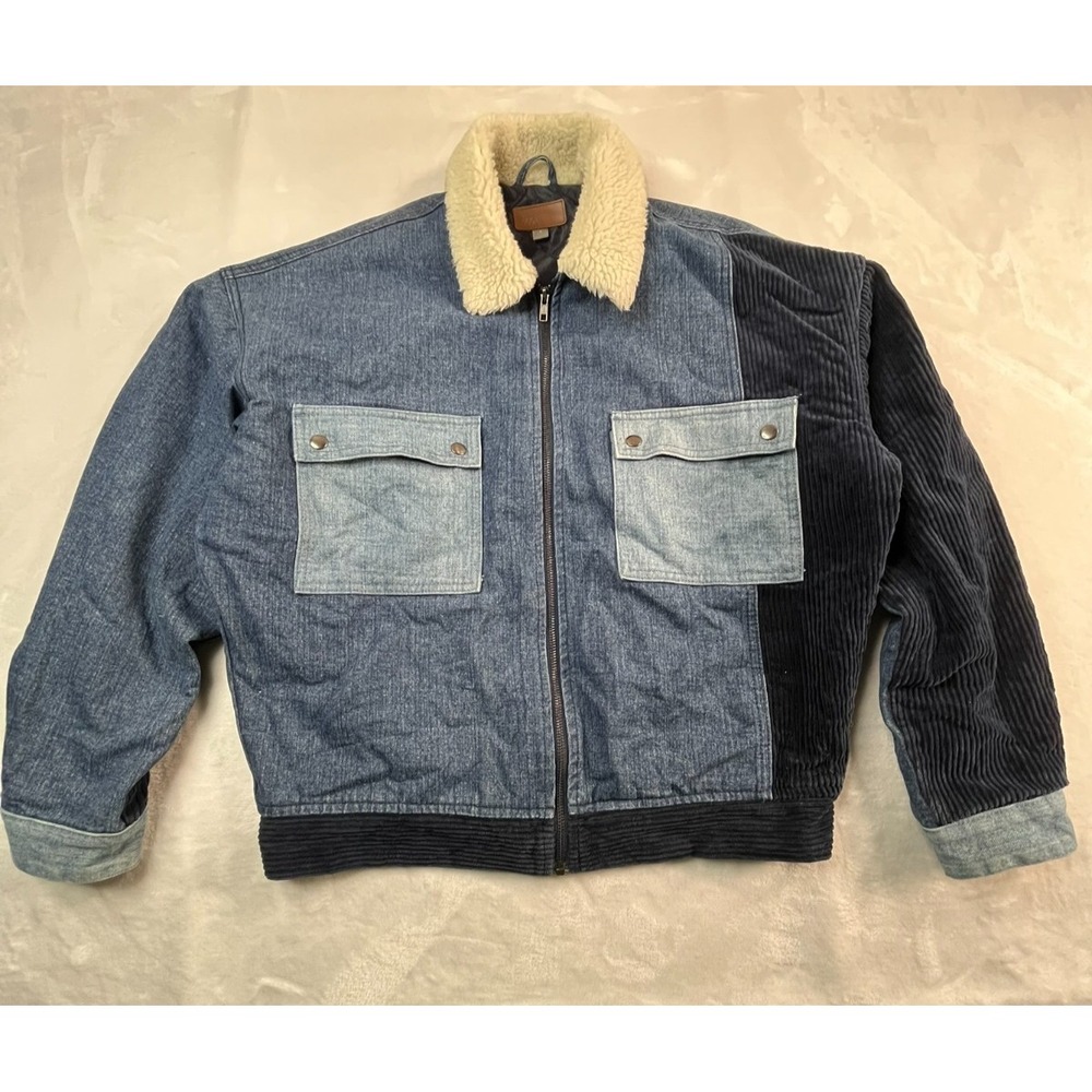 ASOS Mens S Jacket Blue Denim Patch Corduroy Deep Pile Fleece Collar‎ Lined